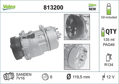 Valeo Kompressor, Klimaanlage [Hersteller-Nr. 813200] für Audi, Ford, Peugeot, Seat, Skoda, Subaru, VW von VALEO