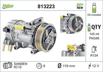 Valeo Kompressor, Klimaanlage [Hersteller-Nr. 813223] für Citroën, Ds, Peugeot von VALEO