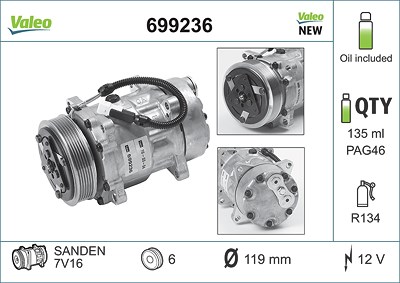 Valeo Kompressor, Klimaanlage [Hersteller-Nr. 699236] für Citroën, Fiat, Lancia, Opel, Peugeot von VALEO