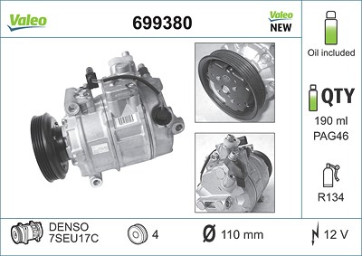 Valeo Kompressor, Klimaanlage [Hersteller-Nr. 699380] für Audi von VALEO