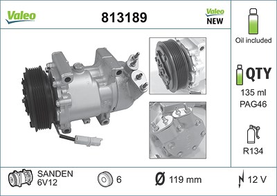 Valeo Kompressor, Klimaanlage [Hersteller-Nr. 813189] für Citroën, Peugeot von VALEO