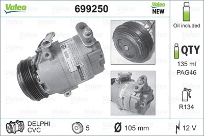 Valeo Kompressor, Klimaanlage [Hersteller-Nr. 699250] für Opel von VALEO