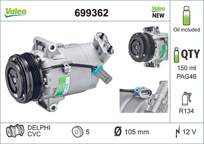 Valeo Kompressor, Klimaanlage [Hersteller-Nr. 699362] für Opel, Vauxhall von VALEO