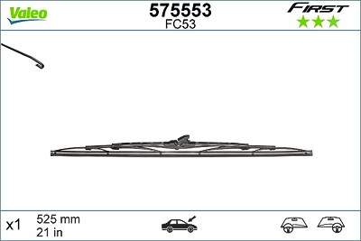 Valeo Wischblatt [Hersteller-Nr. 575553] für Alfa Romeo, Audi, BMW, Chrysler, Citroën, Daewoo, Daihatsu, Daimler, Fiat, Ford, Honda, Jaguar, Jeep, Kia von VALEO