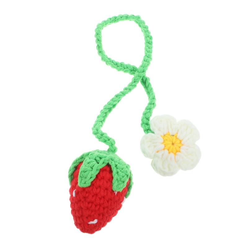 VALICLUD Simulierte Pflanzen Gehäkelte Rückspiegel-Accessoires Schwingende Erdbeere Auto-Hängeornament Auto-Spiegel-Charm Niedliche Innen-Auto-Dekoration Taschenanhänger Für Frauen von VALICLUD