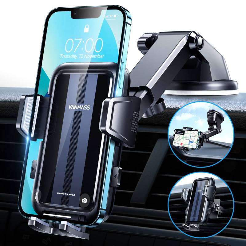 VANMASS 2025【True Militär-Klasse】Handyhalterung Auto【Upgrade Super Saugnapf & Clip 】4 in 1 Handy Halterung Auto Handyhalter Armaturenbrett Scheibe Lüftung Zubehör für iPhone 16 Pro Max/15 Samsung S25 von VANMASS