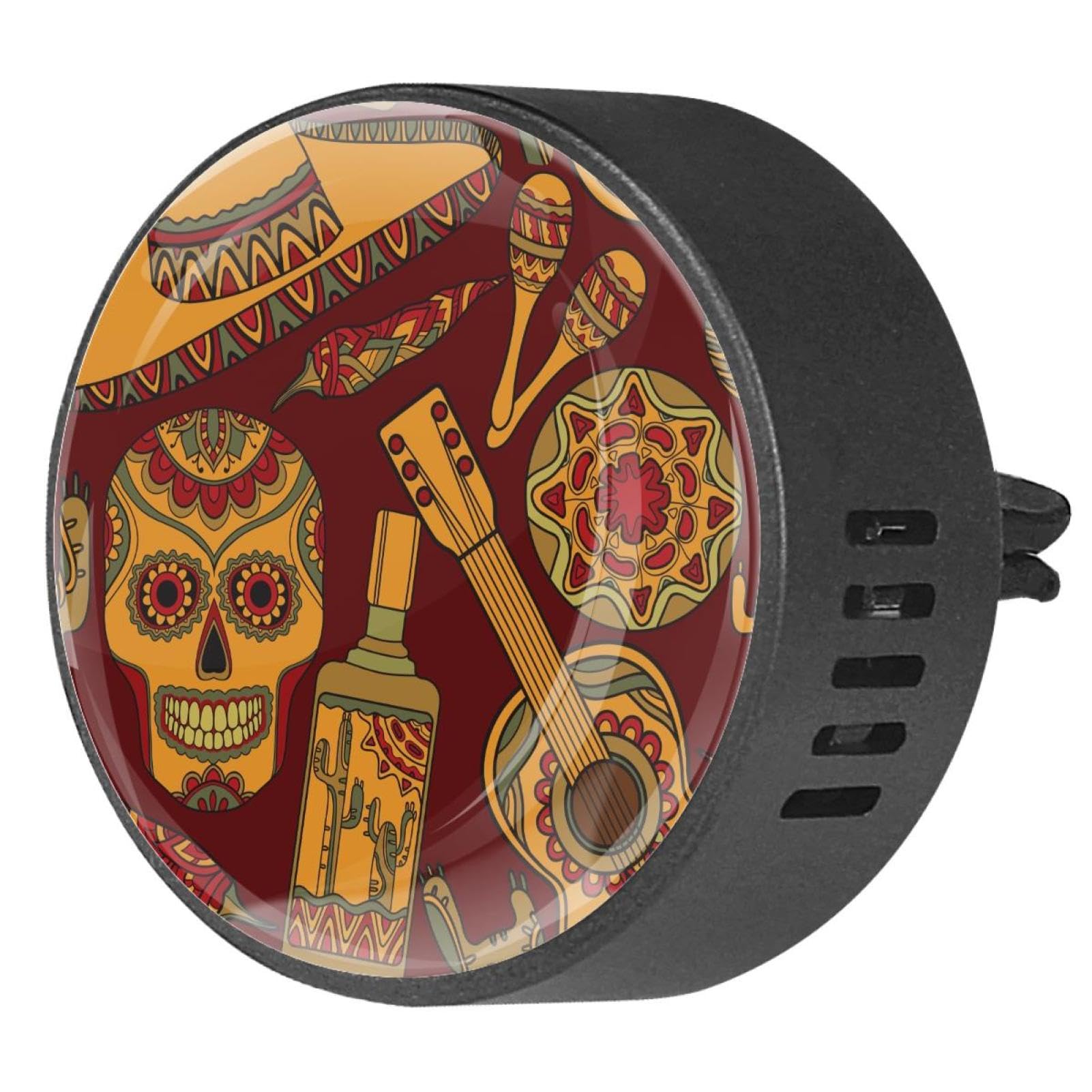 VAPOKF 2 Stück Lüftungsclips Auto-Lufterfrischer mit mexikanischem Totenkopf-Gitarre, Kaktus, Chili-Drucken, Aromatherapie-Diffusor für ätherische Öle von VAPOKF