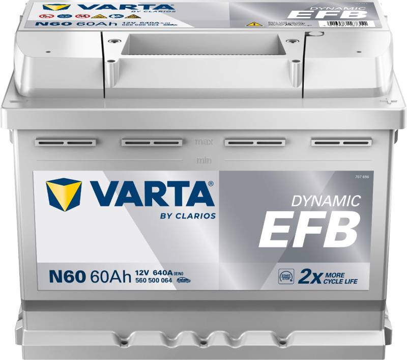 Varta Blue Dynamic EFB N60, 60 Ah 640 A, kompatible mit PKW, lithium metal von Varta