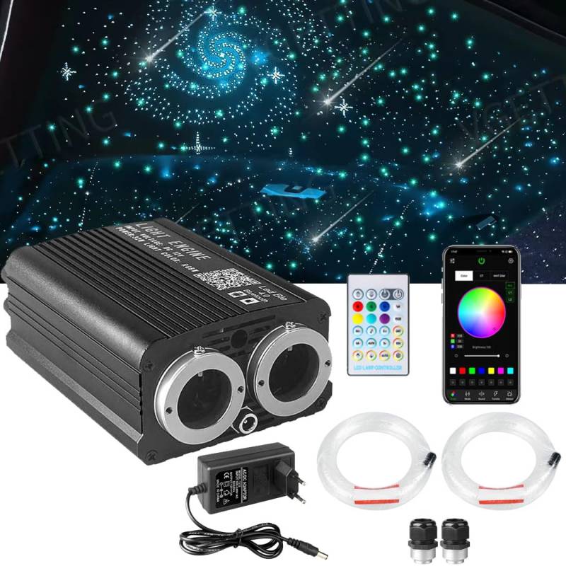 VASTFIRE 32W Sternenhimmel Auto Fiber Licht für Auto/Decke, Twinkle Meteor 2-in-1 Dual Port Motor 1200pcs*0.75mm*3m Bluetooth RGBW APP/Remote LED Fiber Optic Star Deckenleuchten Kit von VASTFIRE