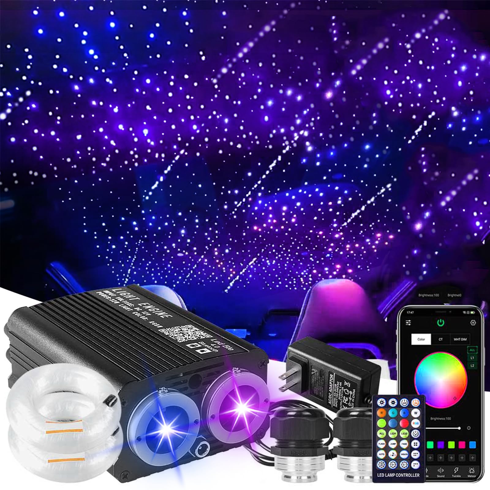 VASTFIRE 32W Twinkle Meteor Starry Sky Fiber Optic Light,1300pcs 9.8ft Dual Port Dual Color LED Stern Decke Fiber Optic Light Kit APP/Fernbedienung Weiß Shooting Star, für Auto/Haus/Partei VASTFIRE 32W Twinkle Meteor Starry Sky Fiber Optic Light,1300pcs 9.8ft Dual Port Dual Color LED Stern Decke Fiber Optic Light Kit APP/Fernbedienung Weiß Shooting Star, für Auto/Haus/Partei von VASTFIRE