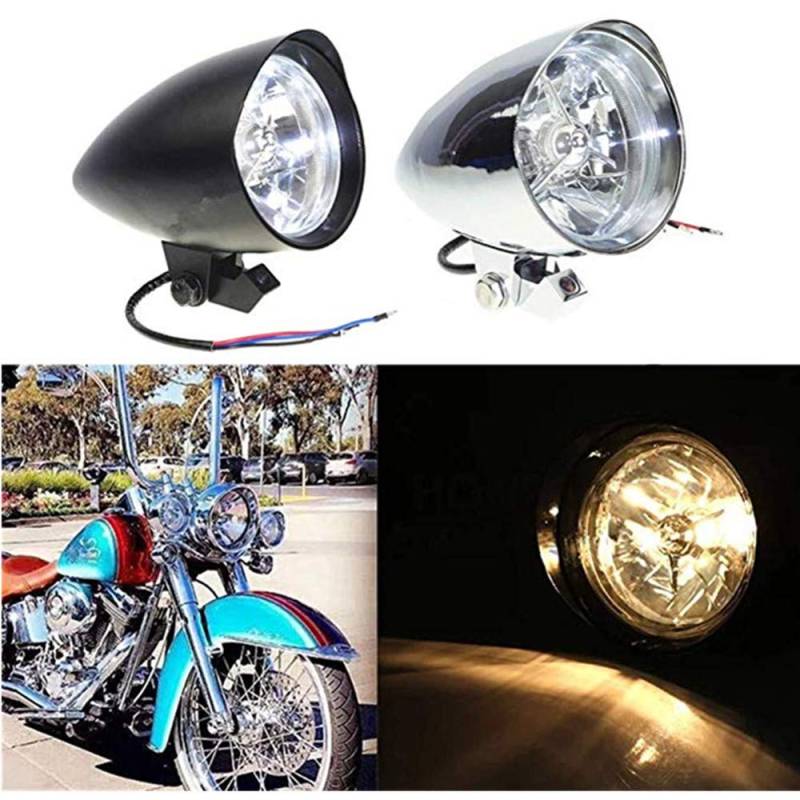 Motorrad Bullet Scheinwerfer H4 Visier Scheinwerfer Scheinwerfer für Harley Honda Suzuki Yamaha Kawasaki (Chrom) von VATIGER