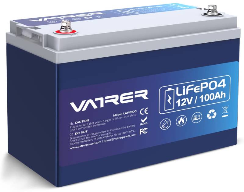 VATRER POWER LiFePO4 12V 100AH Low Temp Cut-Off Lithium Batterie mit 100A BMS 5000+ Tiefzyklus Lithium Akku 1280W für Wohnmobil, Camping, Boot, Solare Heimanlagen von VATRER POWER