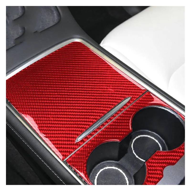 Interieur Zubehör Für Tesla 2017–2018 2019 2020 2022 Innenmodifikationszubehör Dekorative Aufkleber Aus Echter Kohlefaser Mittelkonsole Armaturenbrett Panel Control Frame Trim(Type A - Red) von VAVGKDKPZB