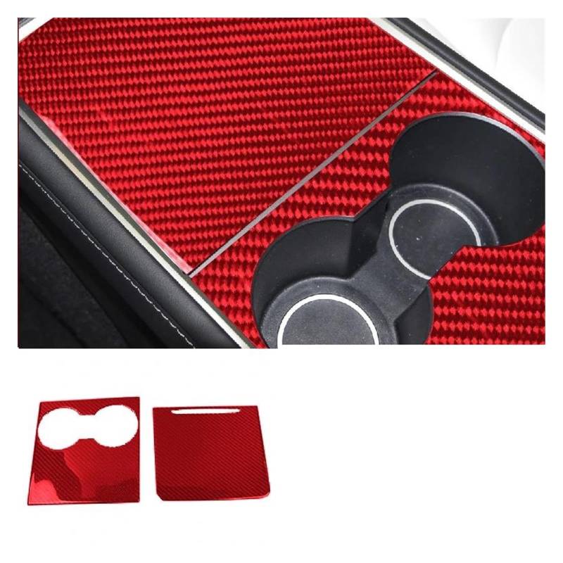 Interieur Zubehör Für Tesla 2017–2018 2019 2020 2022 Innenmodifikationszubehör Dekorative Aufkleber Aus Echter Kohlefaser Mittelkonsole Armaturenbrett Panel Control Frame Trim(Type B - Red) von VAVGKDKPZB