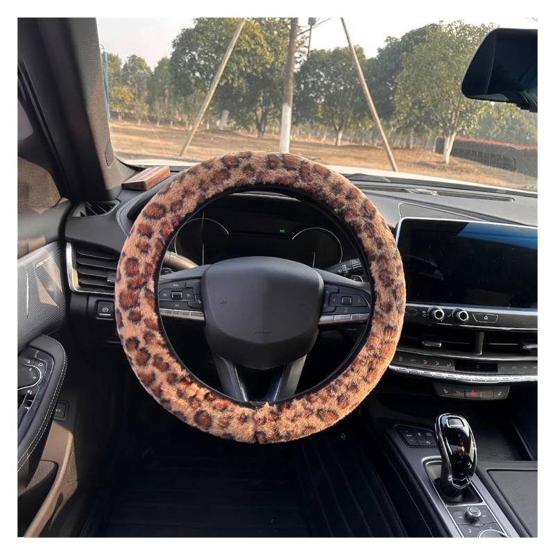 Lenkradbezug fürs Auto 1PC Auto Ohne Innenring Leopard Print Plüsch Elastische Lenkradabdeckung Und Schulterschutz Auto Lenkradabdeckung(Orange) von VAVGKDKPZB