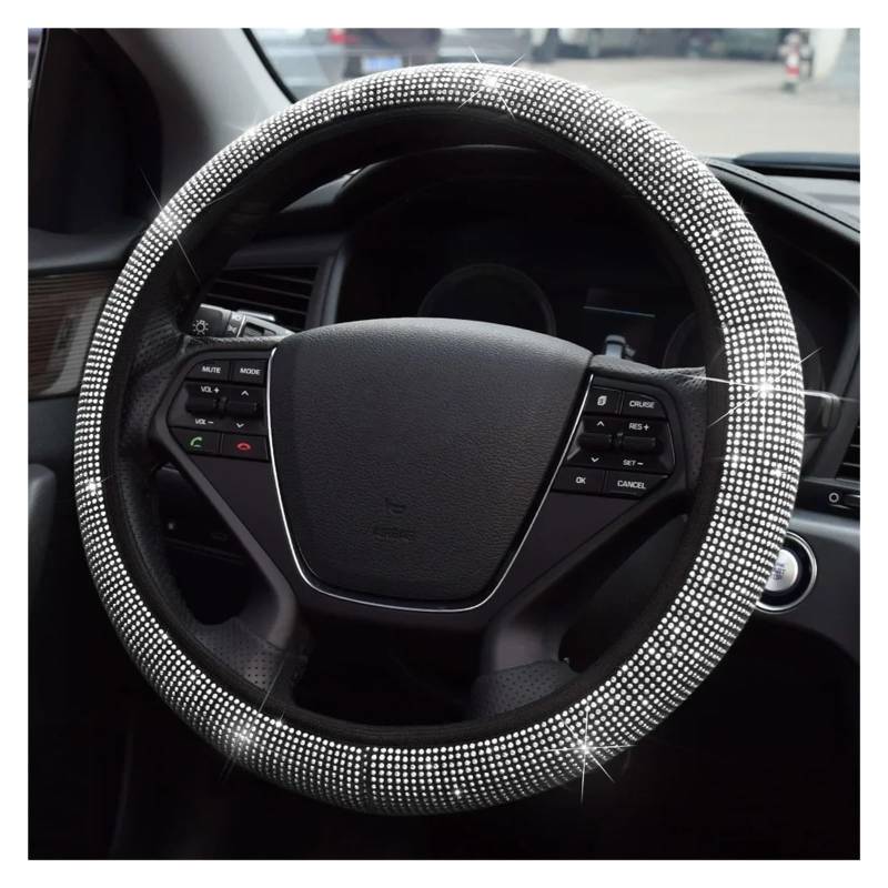 Lenkradbezug fürs Auto 38cm Universal Auto SUV Atmungsaktive Anti-Rutsch Bling Strass Lenkrad Abdeckung Für Frauen Mädchen Auto Lenkradabdeckung(White) von VAVGKDKPZB