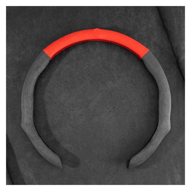 Lenkradbezug fürs Auto 5D Auto Lenkradbezug Perforiertes Leder Wildleder rutschfest Atmungsaktiv Universal Lenkrad Auto Lenkradabdeckung(Suede red Black) von VAVGKDKPZB