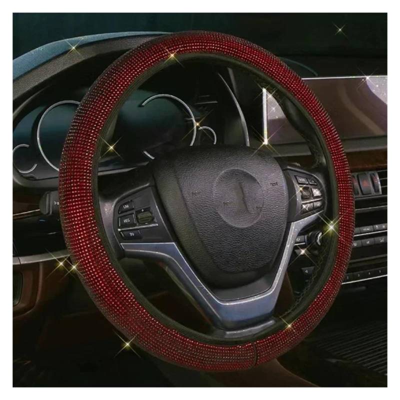 Lenkradbezug fürs Auto Bling Bling Diamant Strass Kristall Auto Lenkrad Abdeckung Auto Innen Dekoration Zubehör Auto Lenkradabdeckung(Red Drill 1pcs) von VAVGKDKPZB