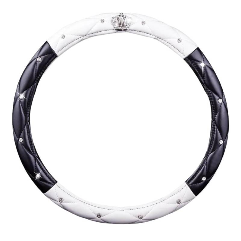 Lenkradbezug fürs Auto Frauen PU Leder Auto Lenkradbezug Diamant Schwarz Rosa Auto Radkappen Fällen Für Dame Mädchen Auto Zubehör Auto Lenkradabdeckung(Black White) von VAVGKDKPZB