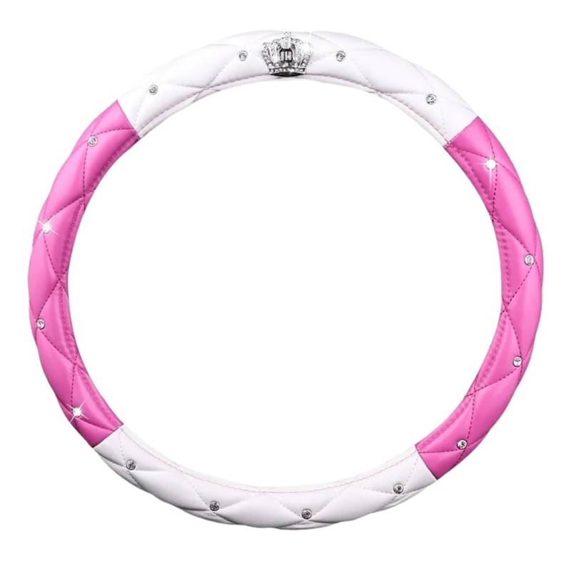 Lenkradbezug fürs Auto Frauen PU Leder Auto Lenkradbezug Diamant Schwarz Rosa Auto Radkappen Fällen Für Dame Mädchen Auto Zubehör Auto Lenkradabdeckung(Pink White) von VAVGKDKPZB