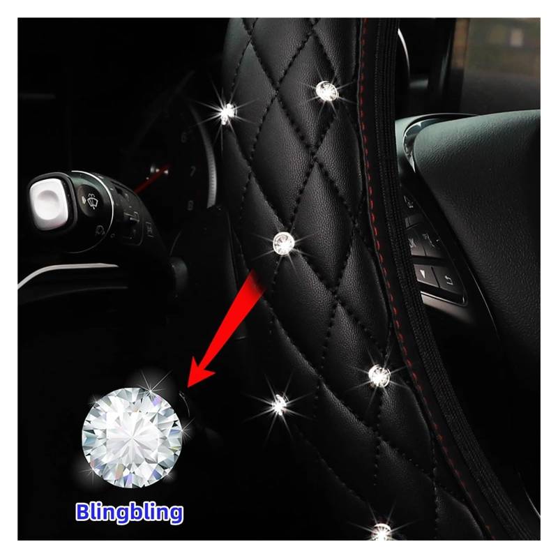 Lenkradbezug fürs Auto Für 14.5-15 Zoll 1 PU-Leder Bestickt Stereo Diamant-besetzt Blingbling Auto Lenkradbezug Auto Lenkradabdeckung(Red) von VAVGKDKPZB