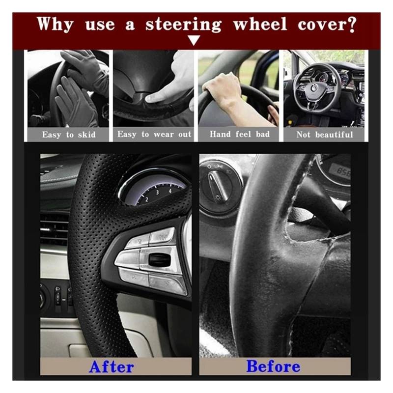 Lenkradbezug fürs Auto Für Golf 6 Mk6 Für VW Für Polo Sagitar Atmungsaktive Künstliche Leder Schwarz Lenkrad Abdeckung Auto Lenkradabdeckung(Light Blue Thread) von VAVGKDKPZB