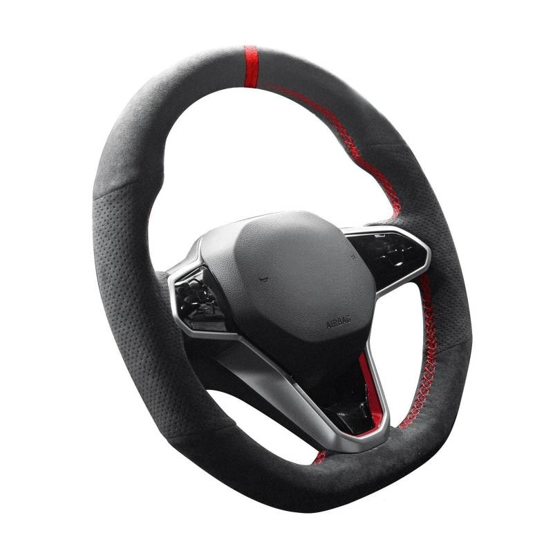 Lenkradbezug fürs Auto Für Golf 8 MK8 Für GTI Für Golf Für GTE 2020 2021 Handstich Wildleder Auto Lenkrad Zopfabdeckung Auto Lenkradabdeckung(Orange Thread) von VAVGKDKPZB