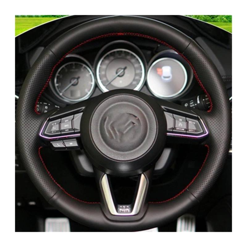 Lenkradbezug fürs Auto Für Mazda Für Atenza Für CX-3 Für CX-5 Für CX-9 Autozubehör Schwarzes Mikrofaserleder Handgenähte Autolenkradabdeckung Auto Lenkradabdeckung(Gray Thread) von VAVGKDKPZB