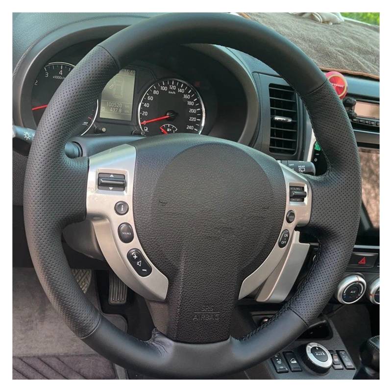 Lenkradbezug fürs Auto Für Nissan Für Qashqai 2007-2013 Für Rogue Für X-Trail Handgenähte Schwarze Kunstleder-Lenkradabdeckung Auto Lenkradabdeckung(Red Thread) von VAVGKDKPZB