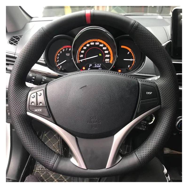 Lenkradbezug fürs Auto Für Toyota Für Vios Für Yaris 2014-2022 Maßgeschneiderte Lenkradabdeckung Geflecht Rutschfestes Kohlefaserleder Auto Lenkradabdeckung(Red Mark Black) von VAVGKDKPZB