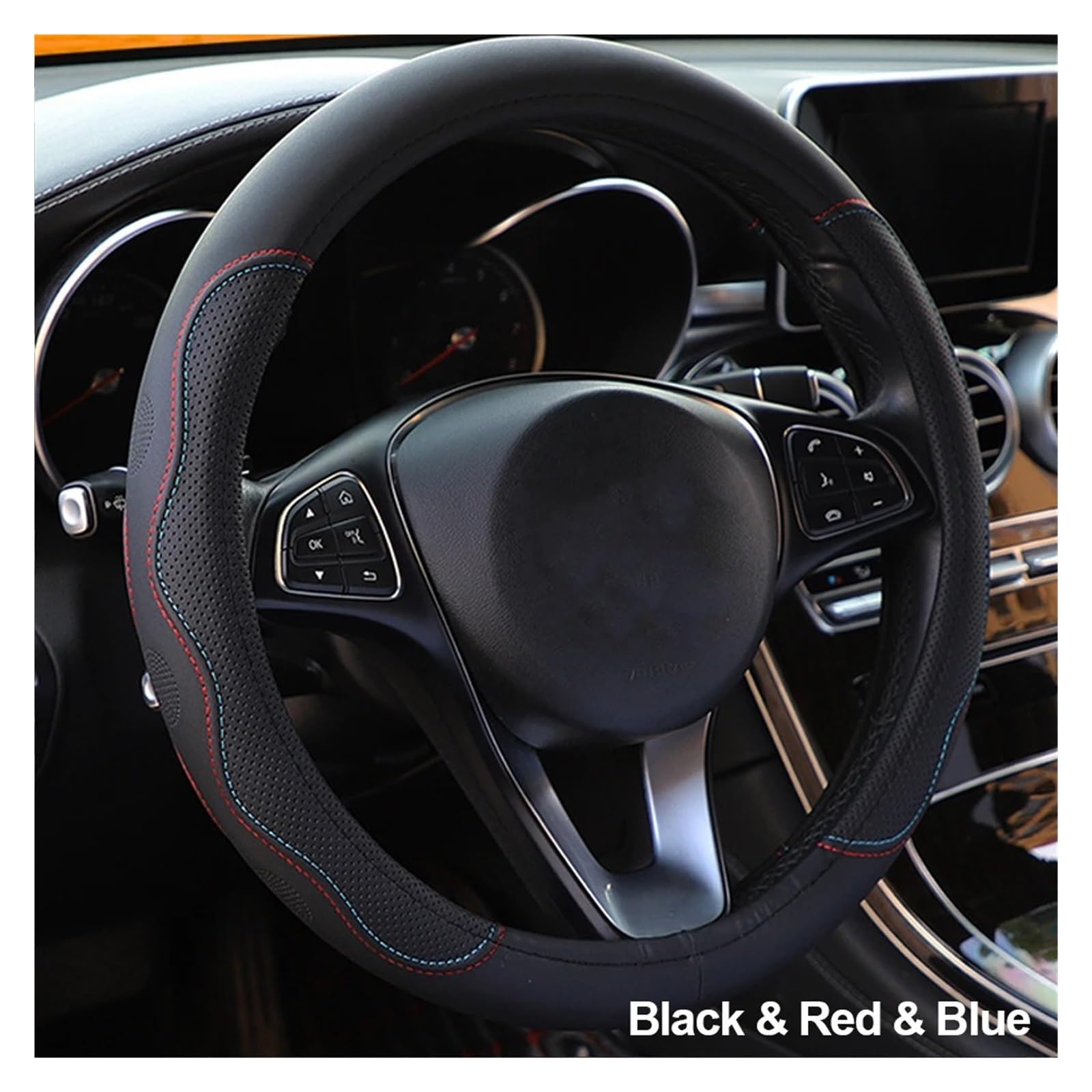 Lenkradbezug fürs Auto Universal-Geflecht Auf Dem Lenkrad rutschfeste Auto-Lenkradabdeckung Auto Lenkradabdeckung(Black Red Blue) von VAVGKDKPZB