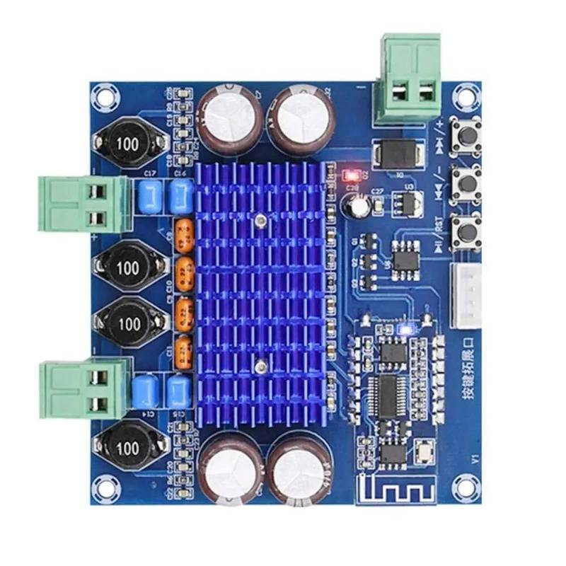 VAYEODEYU Audio-Verstärker-Karte, TPA3116D2 Bluetooth 5.0 Leistungsverstärkerplatine 2x50W Stereo-Audio-AMP-Modul 12V 24V 90x85x26mm von VAYEODEYU
