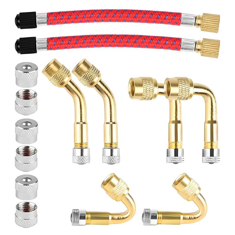 VBGURR 120 MM Ventilverlängerung Autoventil, Luftpumpe Adapter Winkelventil mit 6 Metall Ventil Verlängerung für Automobile Motorräder von VBGURR