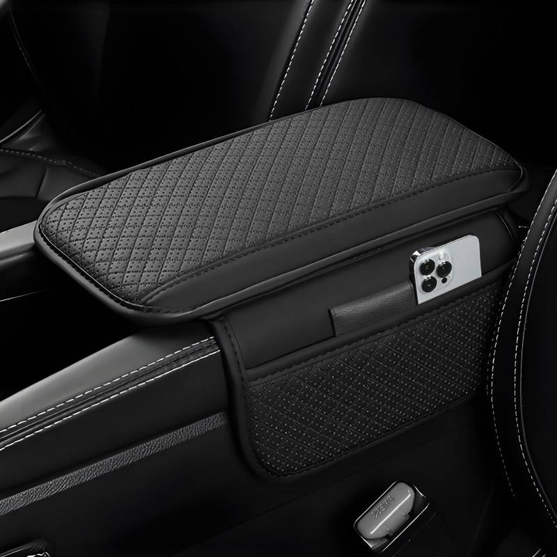 VBGURR Armlehnen Polster Auto mit 2 Autositz Organizer, Universelle Leder Auto Armlehnen Polster Mittelkonsole Auto Zubehör Innenraum für Armlehne Auto (Schwarz) von VBGURR