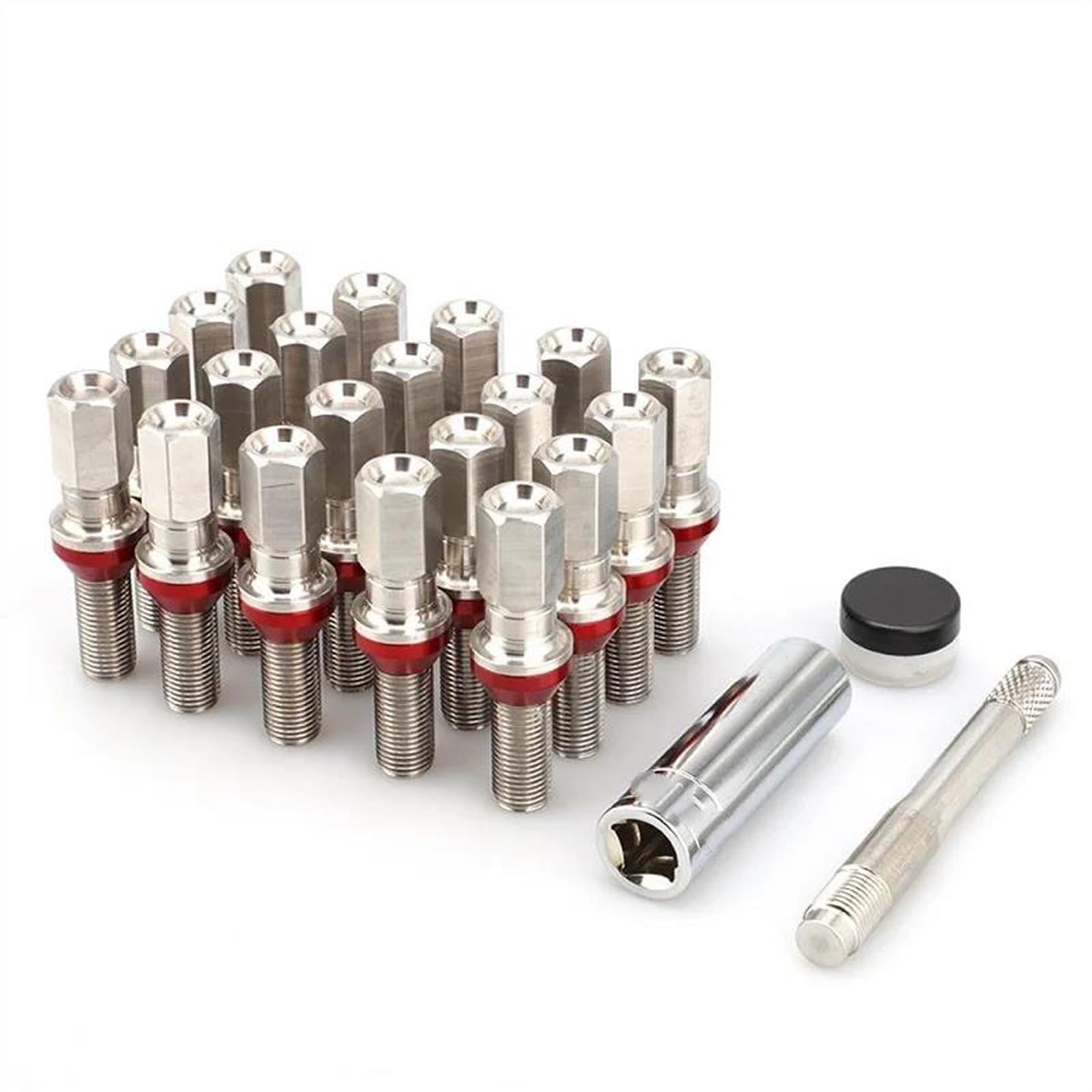 VBNYBA Radnabenmuttern 20PCS Radbolzen 28MM Erweiterte Radbolzen Konischer Sitz M14 * 1,5 Radschrauben Radmuttern Mit Kappen Für Schrauben Und Hülsentyp Passstift(M14x1.5 Ball) von VBNYBA