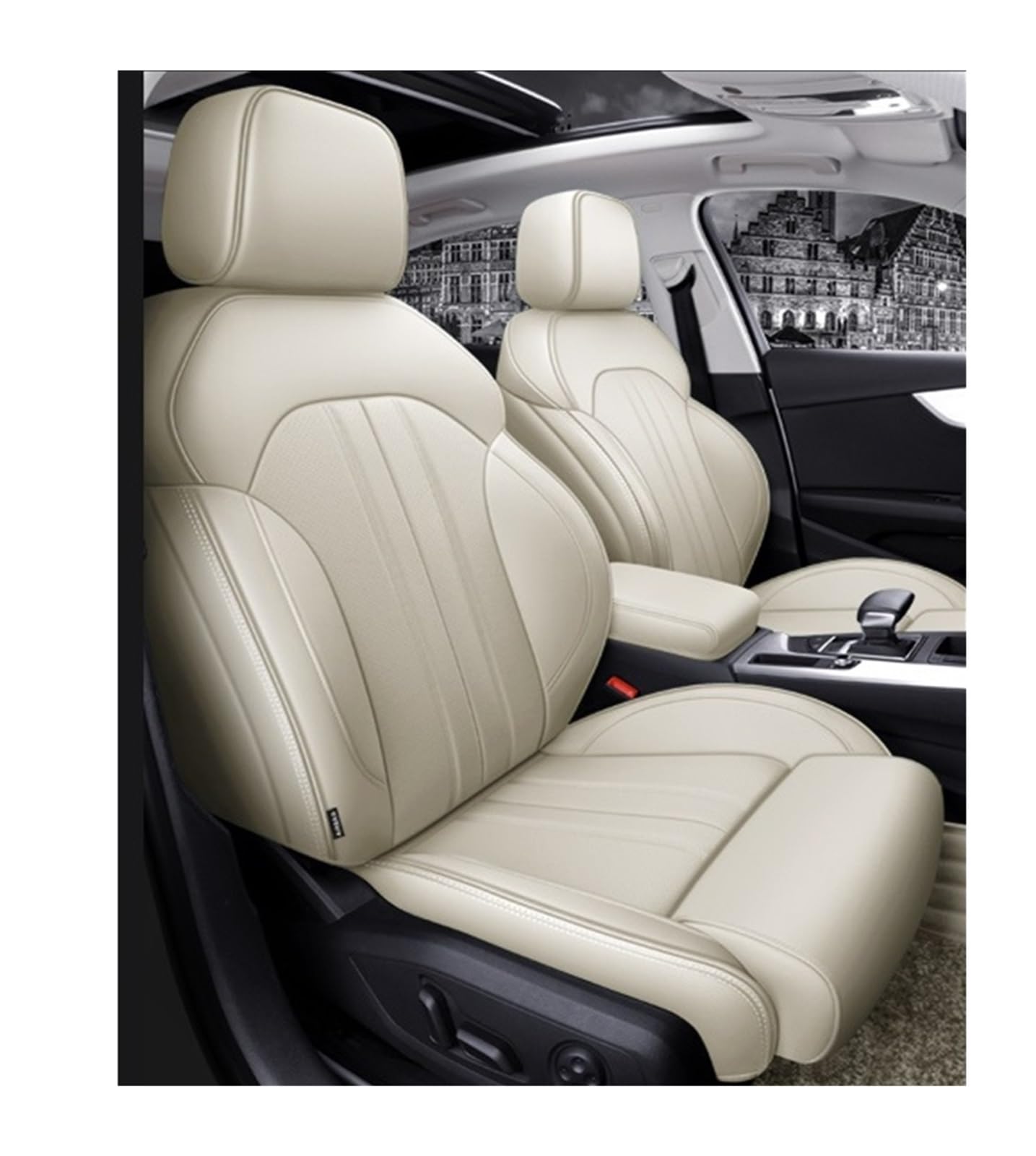 VBVGMZAS Auto Sitzbezüge Autositzbezüge Zubehör Komplettset Mittelspezifisch Für A4 Für A5 Für A6 Für A3 Für Q5 Für Q7 TT Für A7 Für Q3 A1 Q4 Q6 Sitzbezüge Auto(Beige) von VBVGMZAS