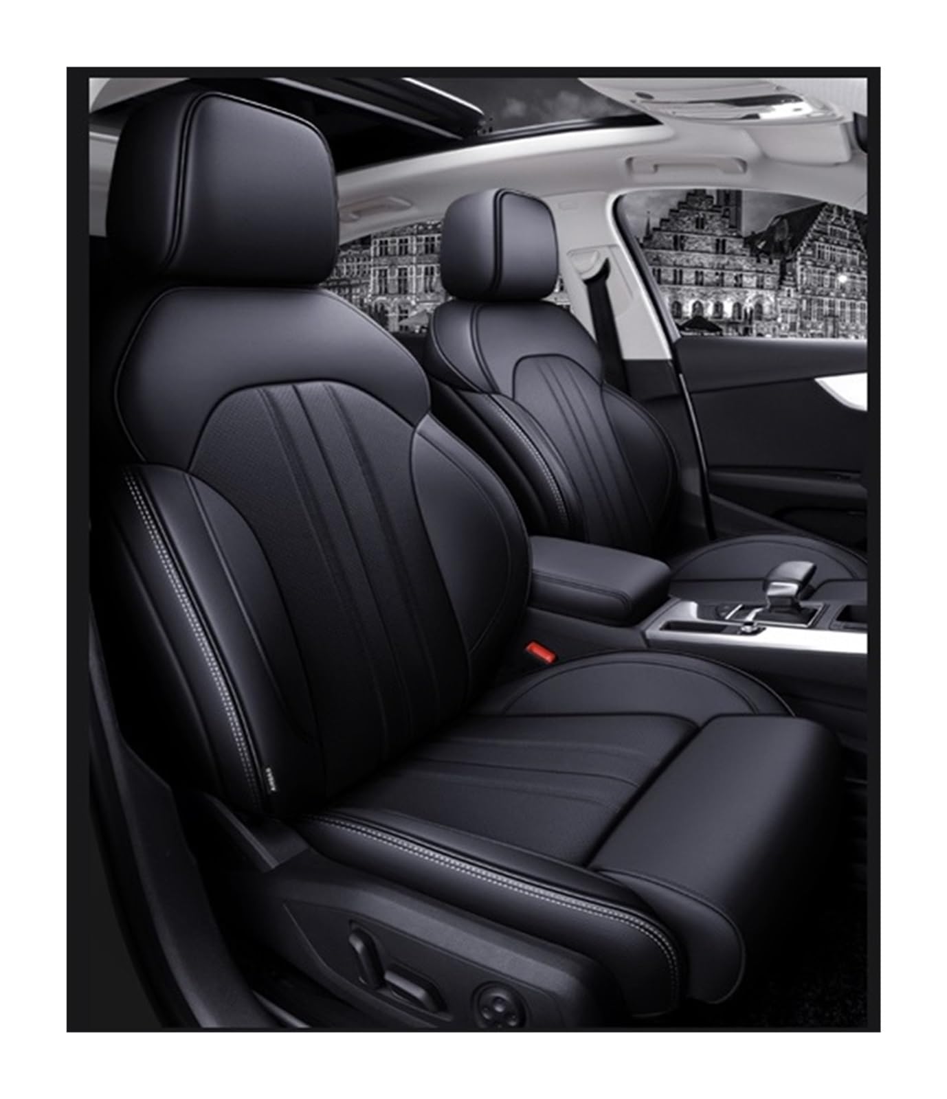 VBVGMZAS Auto Sitzbezüge Autositzbezüge Zubehör Komplettset Mittelspezifisch Für A4 Für A5 Für A6 Für A3 Für Q5 Für Q7 TT Für A7 Für Q3 A1 Q4 Q6 Sitzbezüge Auto(Black) von VBVGMZAS