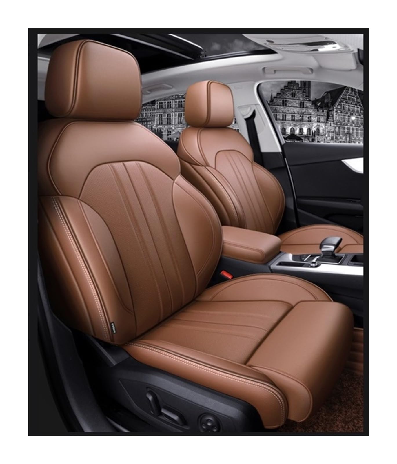 VBVGMZAS Auto Sitzbezüge Autositzbezüge Zubehör Komplettset Mittelspezifisch Für A4 Für A5 Für A6 Für A3 Für Q5 Für Q7 TT Für A7 Für Q3 A1 Q4 Q6 Sitzbezüge Auto(Brown) von VBVGMZAS