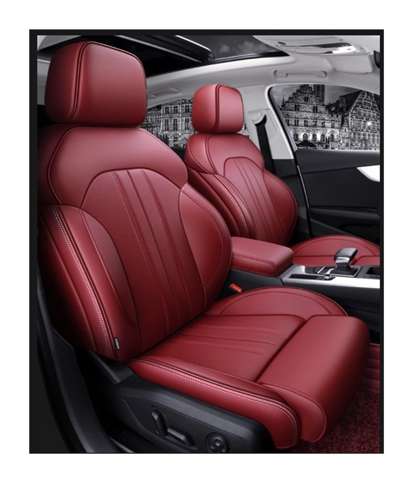 VBVGMZAS Auto Sitzbezüge Autositzbezüge Zubehör Komplettset Mittelspezifisch Für A4 Für A5 Für A6 Für A3 Für Q5 Für Q7 TT Für A7 Für Q3 A1 Q4 Q6 Sitzbezüge Auto(Burgundy) von VBVGMZAS