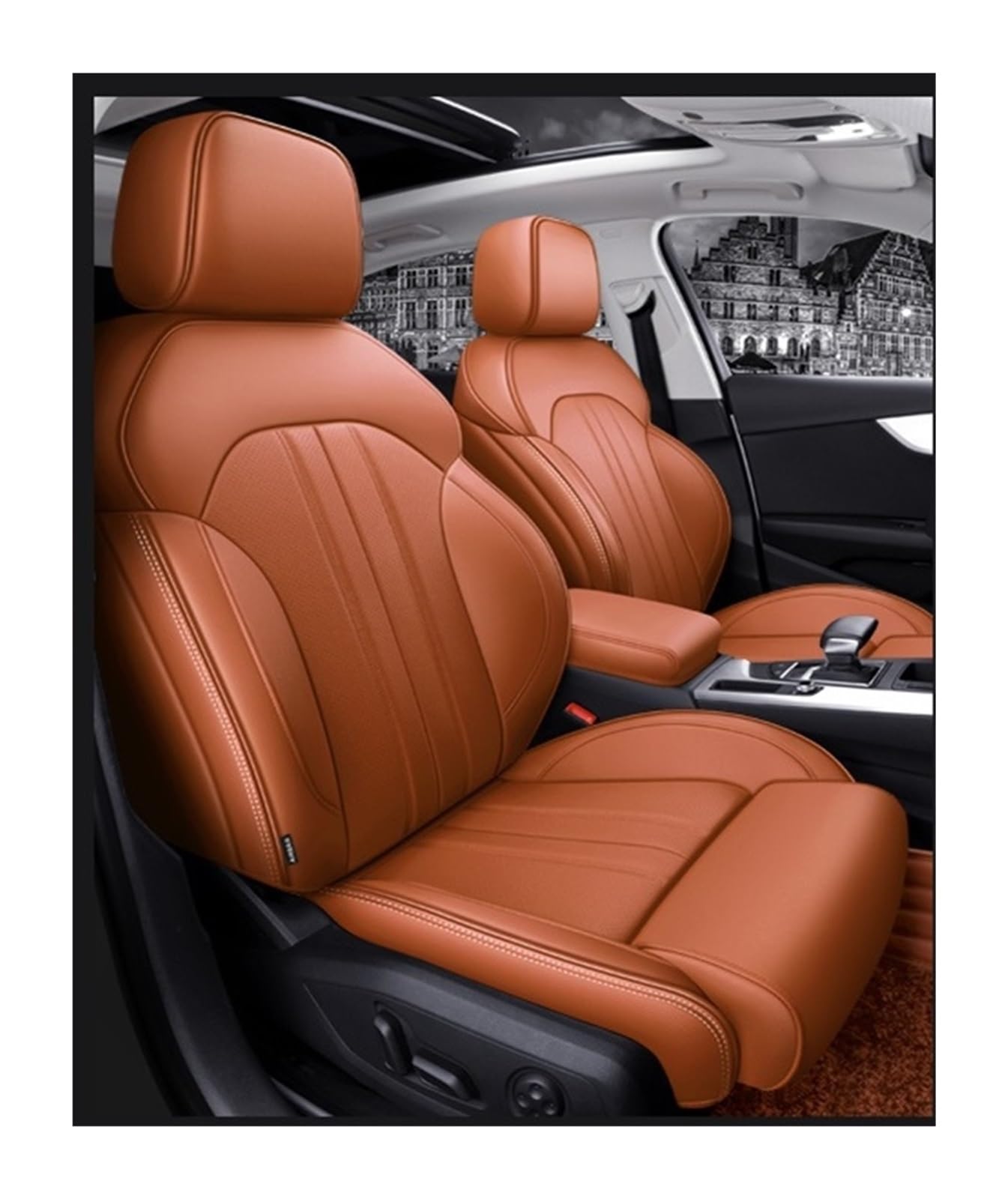 VBVGMZAS Auto Sitzbezüge Autositzbezüge Zubehör Komplettset Mittelspezifisch Für A4 Für A5 Für A6 Für A3 Für Q5 Für Q7 TT Für A7 Für Q3 A1 Q4 Q6 Sitzbezüge Auto(Orange) von VBVGMZAS