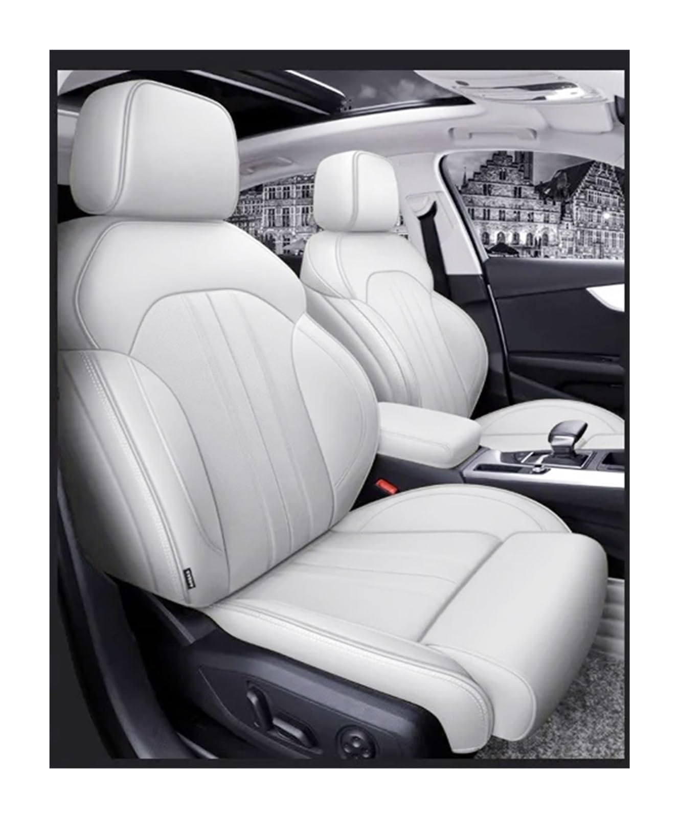 VBVGMZAS Auto Sitzbezüge Autositzbezüge Zubehör Komplettset Mittelspezifisch Für A4 Für A5 Für A6 Für A3 Für Q5 Für Q7 TT Für A7 Für Q3 A1 Q4 Q6 Sitzbezüge Auto(Pure White) von VBVGMZAS
