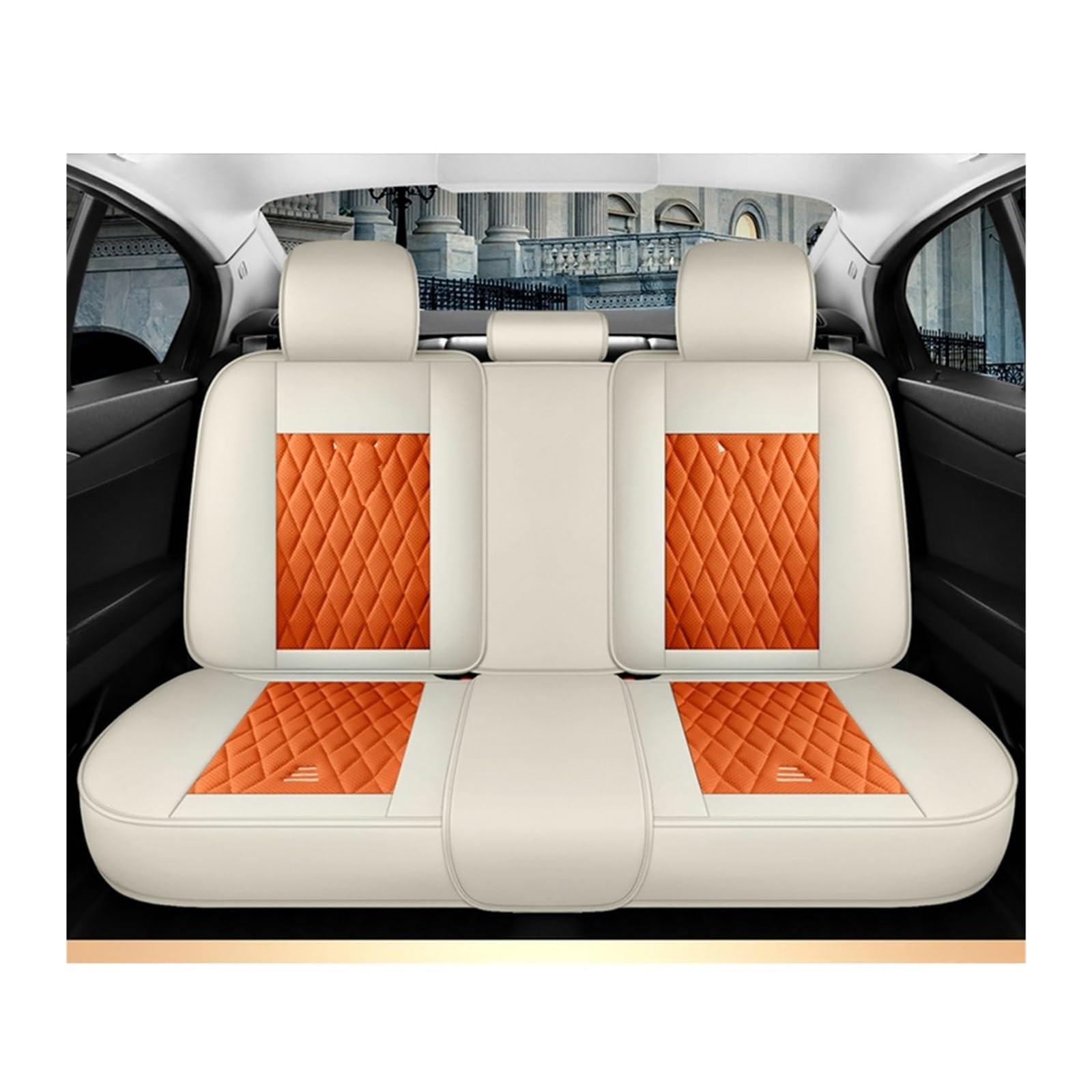 VBVGMZAS Auto Sitzbezüge Autositzbezüge aus Leder für Megane 2 3 Fahrzeugteile Sitzbezüge Auto(Beige Orange Rear) von VBVGMZAS