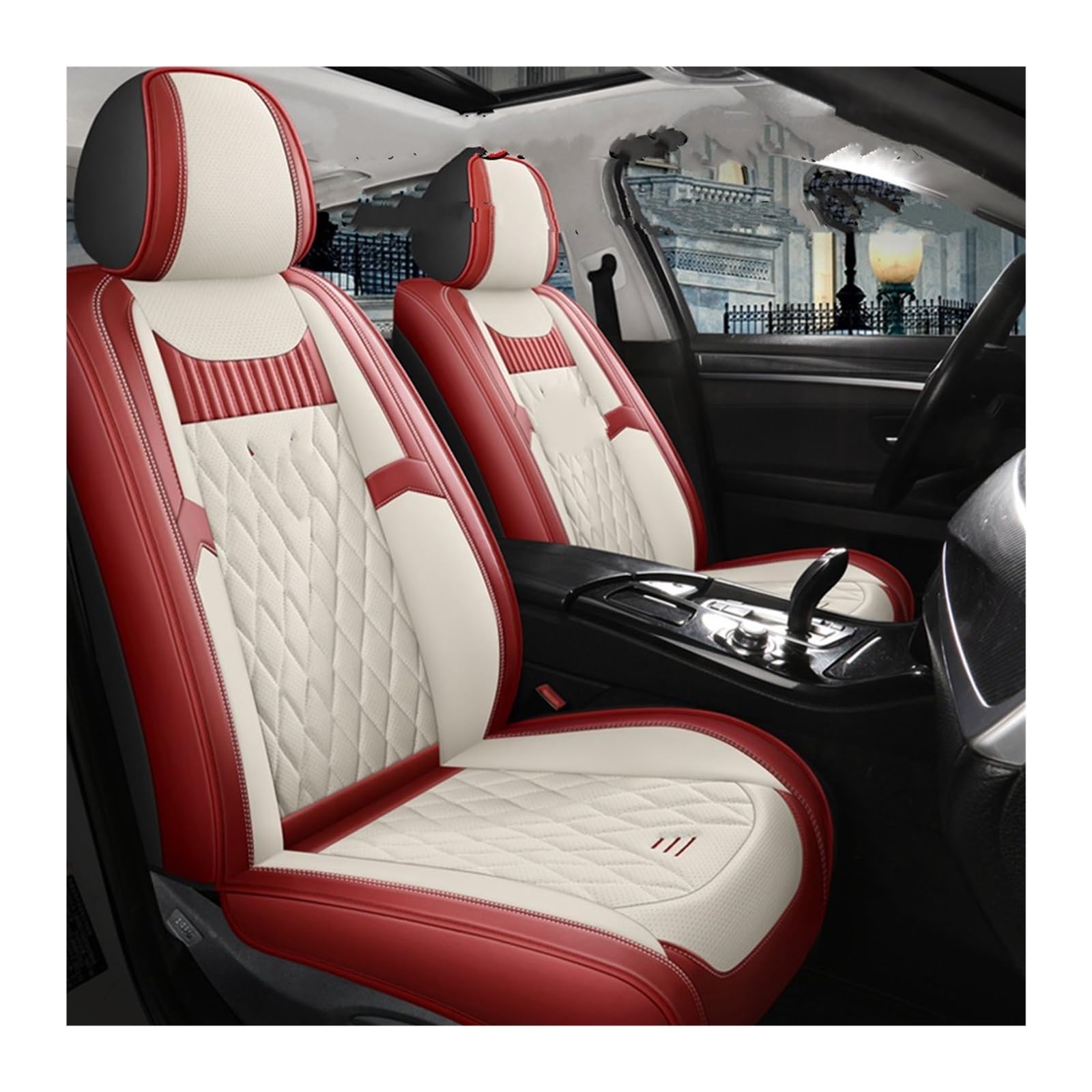 VBVGMZAS Auto Sitzbezüge Autositzbezüge aus Leder für Megane 2 3 Fahrzeugteile Sitzbezüge Auto(Beige Red Front) von VBVGMZAS