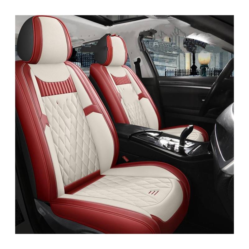 VBVGMZAS Auto Sitzbezüge Autositzbezüge aus Leder für Megane 2 3 Fahrzeugteile Sitzbezüge Auto(Beige Red Front) von VBVGMZAS