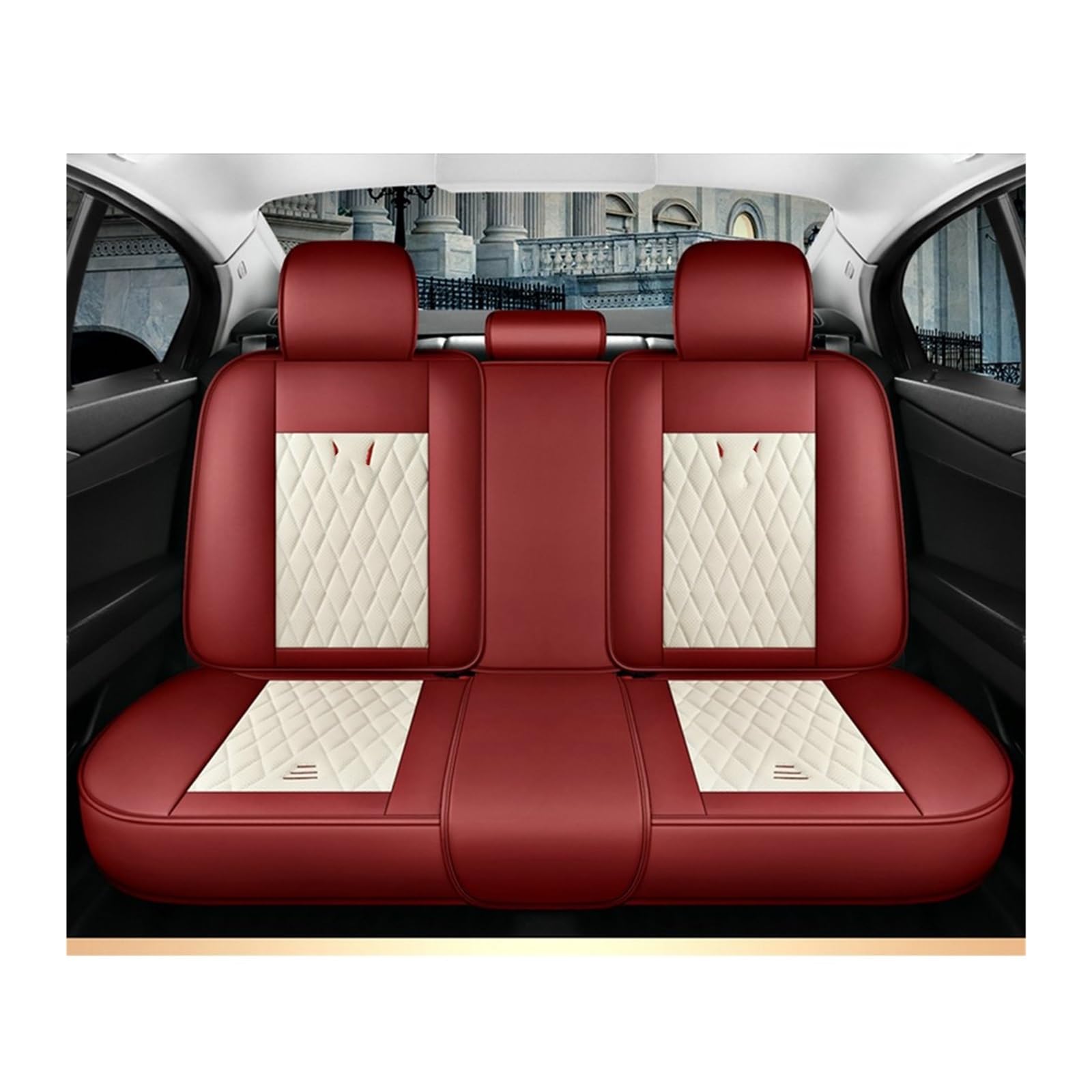 VBVGMZAS Auto Sitzbezüge Autositzbezüge aus Leder für Megane 2 3 Fahrzeugteile Sitzbezüge Auto(Beige Red Rear) von VBVGMZAS