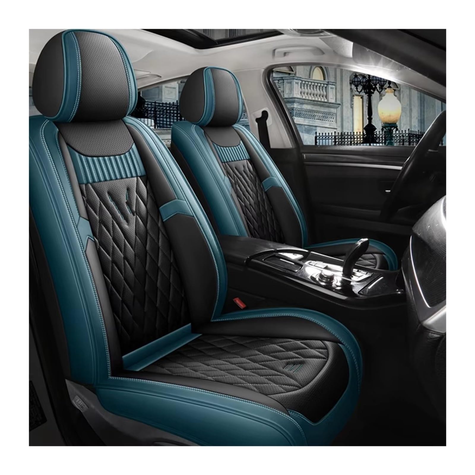 VBVGMZAS Auto Sitzbezüge Autositzbezüge aus Leder für Megane 2 3 Fahrzeugteile Sitzbezüge Auto(Black Blue Front) von VBVGMZAS
