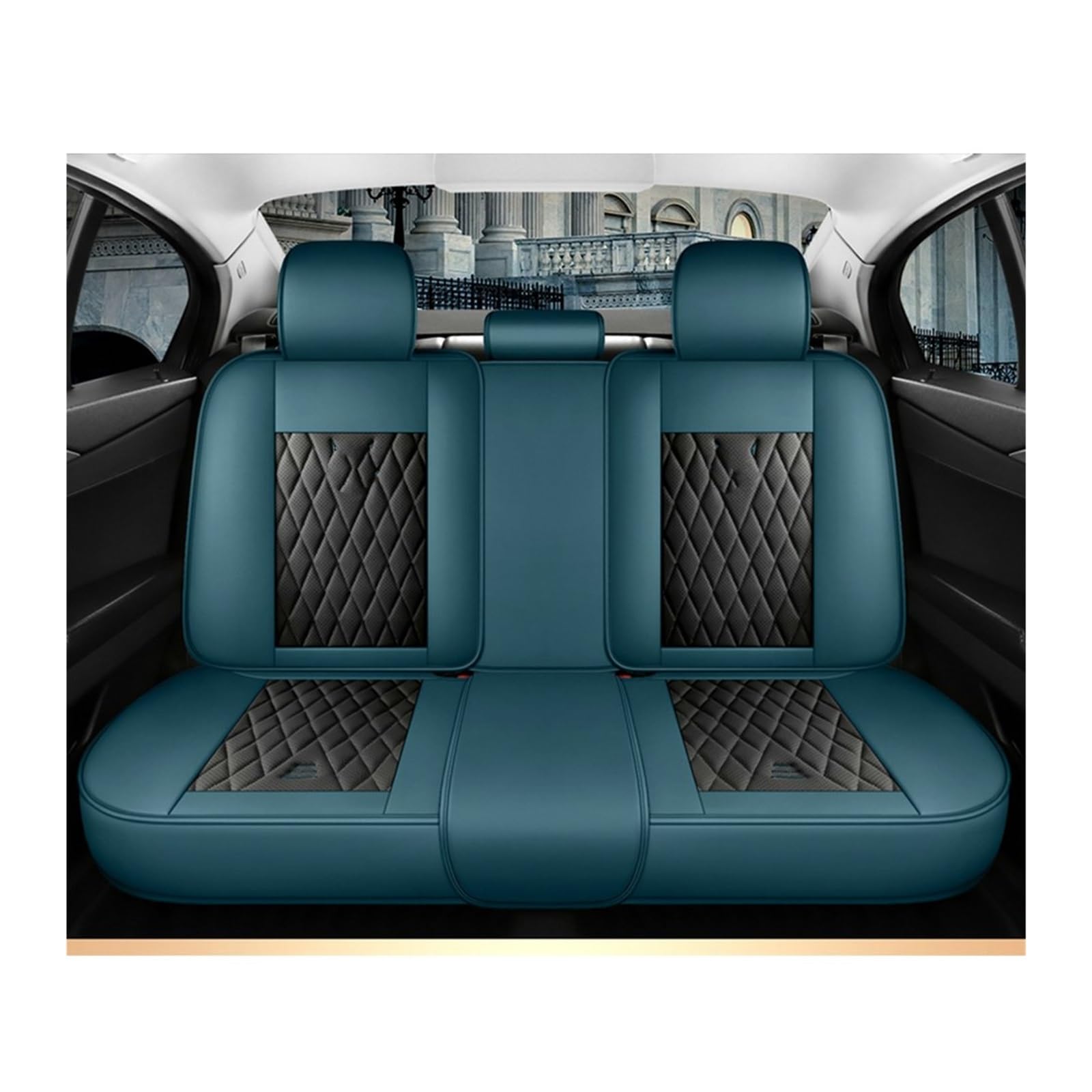 VBVGMZAS Auto Sitzbezüge Autositzbezüge aus Leder für Megane 2 3 Fahrzeugteile Sitzbezüge Auto(Black Blue Rear) von VBVGMZAS