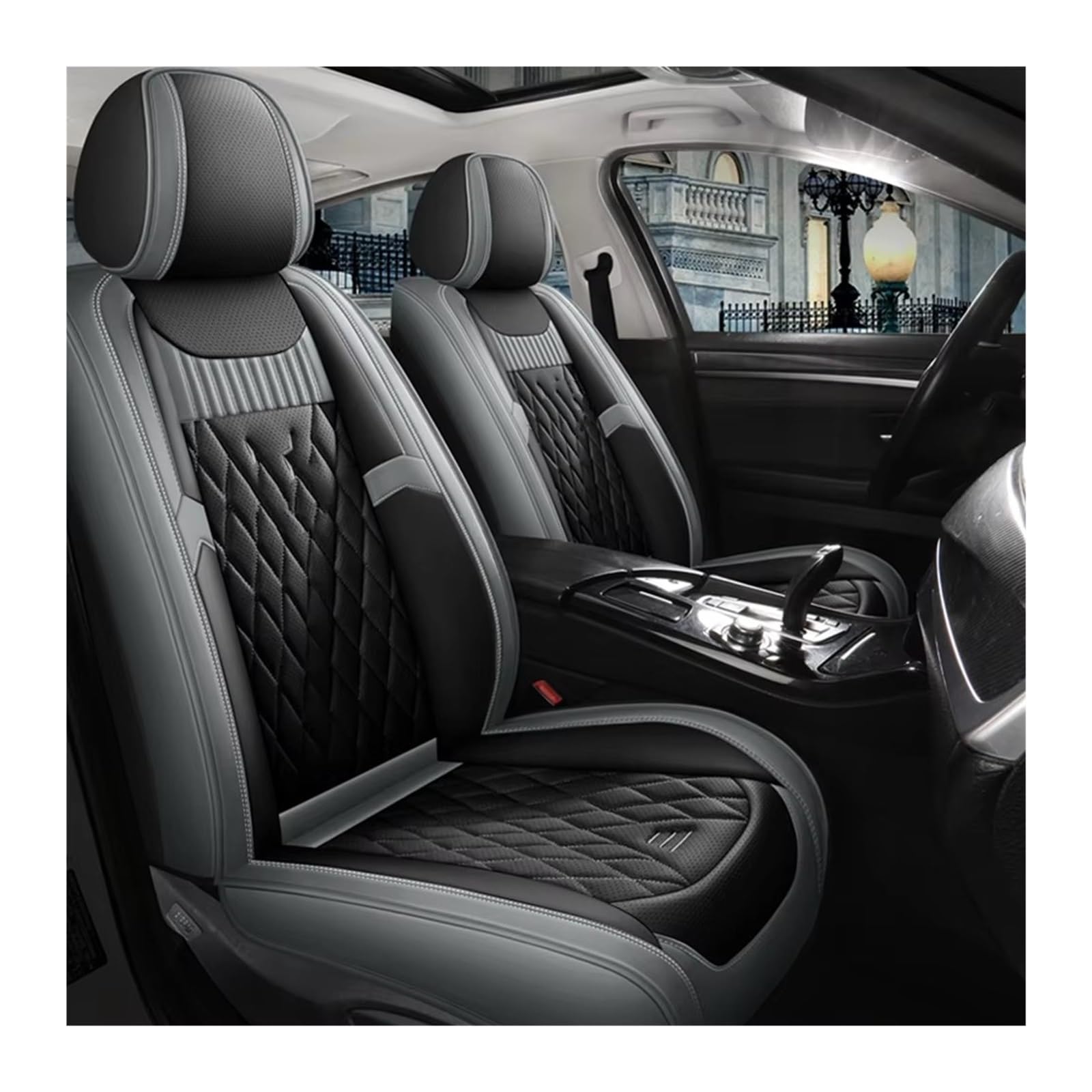 VBVGMZAS Auto Sitzbezüge Autositzbezüge aus Leder für Megane 2 3 Fahrzeugteile Sitzbezüge Auto(Black Gray Front) von VBVGMZAS