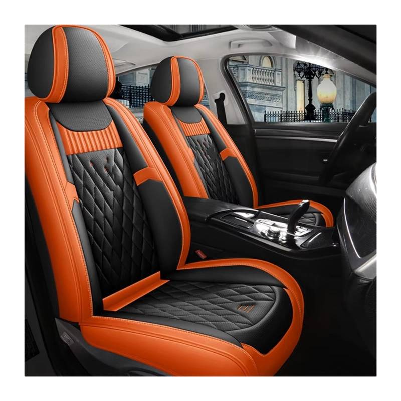 VBVGMZAS Auto Sitzbezüge Autositzbezüge aus Leder für Megane 2 3 Fahrzeugteile Sitzbezüge Auto(Black Orange Front) von VBVGMZAS