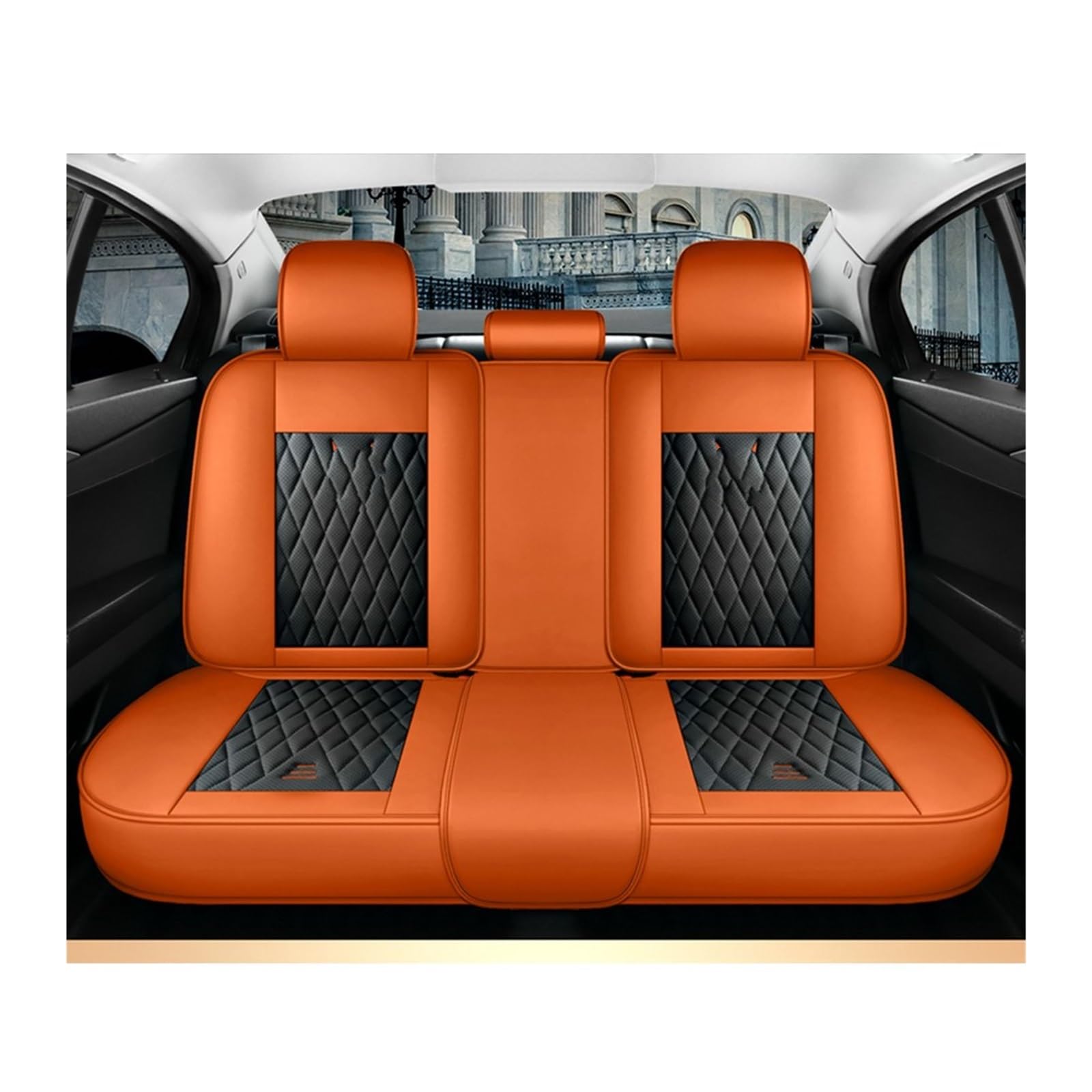 VBVGMZAS Auto Sitzbezüge Autositzbezüge aus Leder für Megane 2 3 Fahrzeugteile Sitzbezüge Auto(Black Orange Rear) von VBVGMZAS